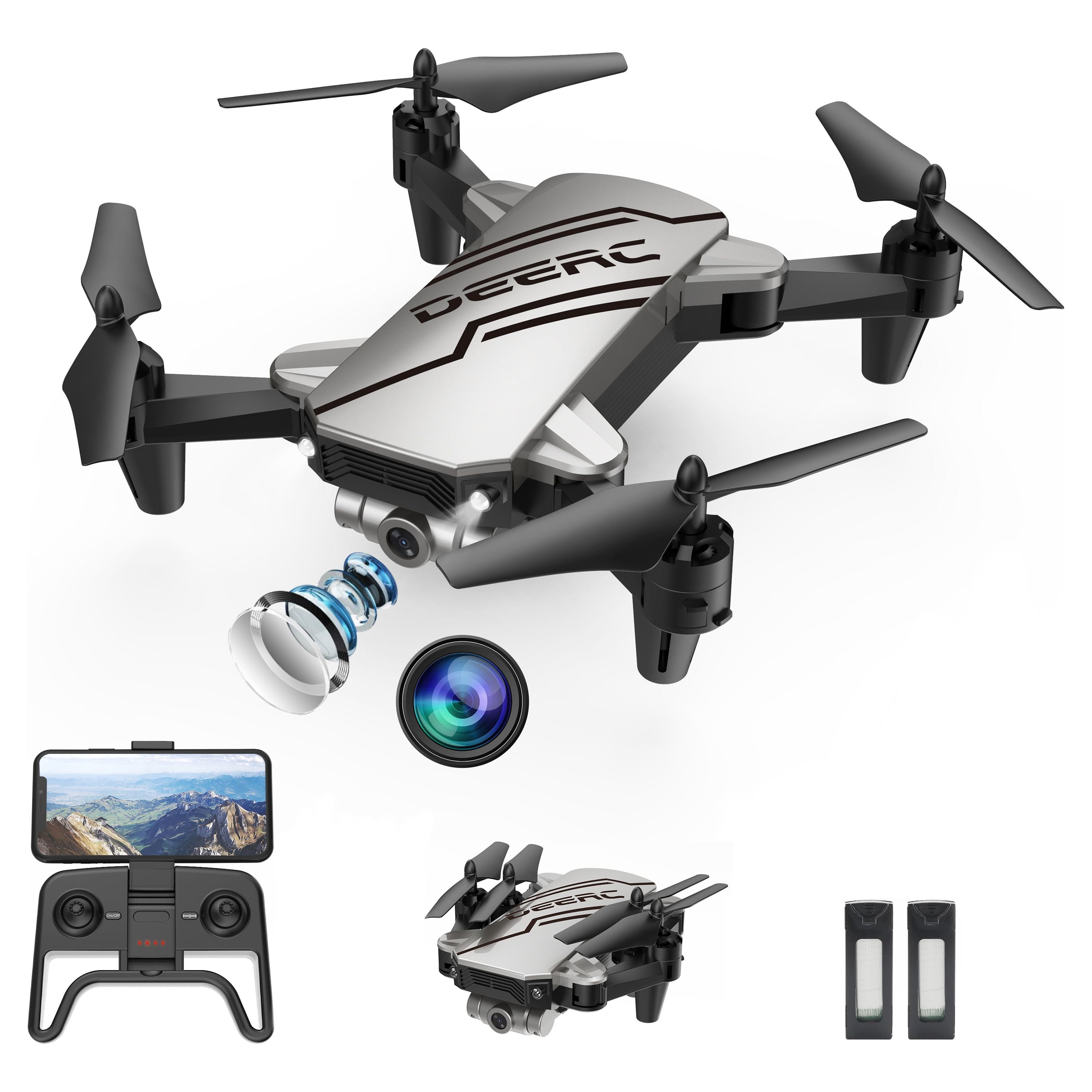 DEERC D70 Mini Drone with Camera,720P HD FPV Foldable Drones,2  Batteries,One Key Start,Headless Mode,Altitude Hold,360 Flip,Drone for  Kids,Toys Gifts