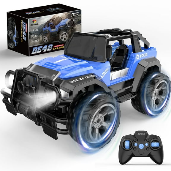 DEERC DE42 Remote Control Car RC Racing Cars,1:18 Scale 80 Min Play 2.4Ghz LED Light Auto Mode Off Road RC Trucks with Storage Case,All Terrain SUV Cars Toys Gifts for Boys Kids Girls Teens,Blue