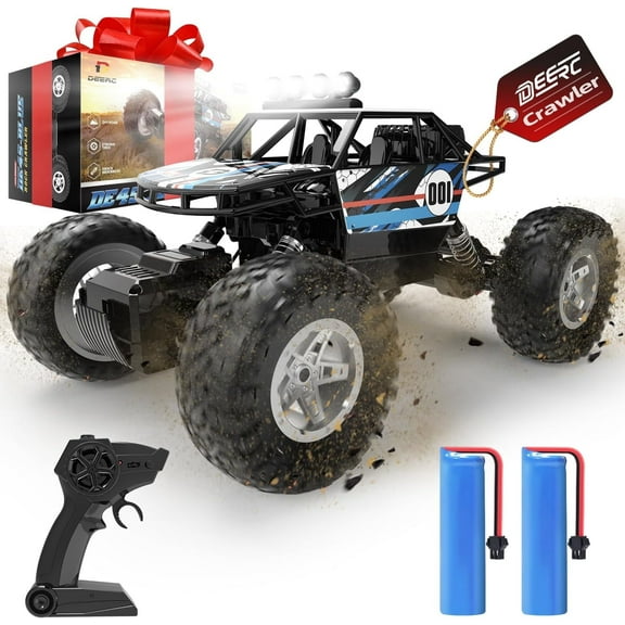 DEERC DE45 1:14 Remote Control Truck, RC Car Toy Rock Crawler, 4WD Off Road Monster Truck with Metal Shell Dual Motors LED Headlight 90 Min Play