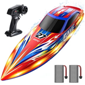 DEERC Fast RC Boat for Pool & Lake, 20+MPH, 40+ Mins, 7 LED Light Modes, Self Righting Remote Control Racing Speed Boat for Kids, 2.4Ghz Summer Water Toy Gift