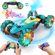 DEERC Gesture Sensing RC Stunt Car with Fog Mist & Music, 4WD Hand Controlled Remote Control Drift Car Toy for Kids, All Terrain Off-Road Double-Sided Driving with Lights, Birthday Gift for boy