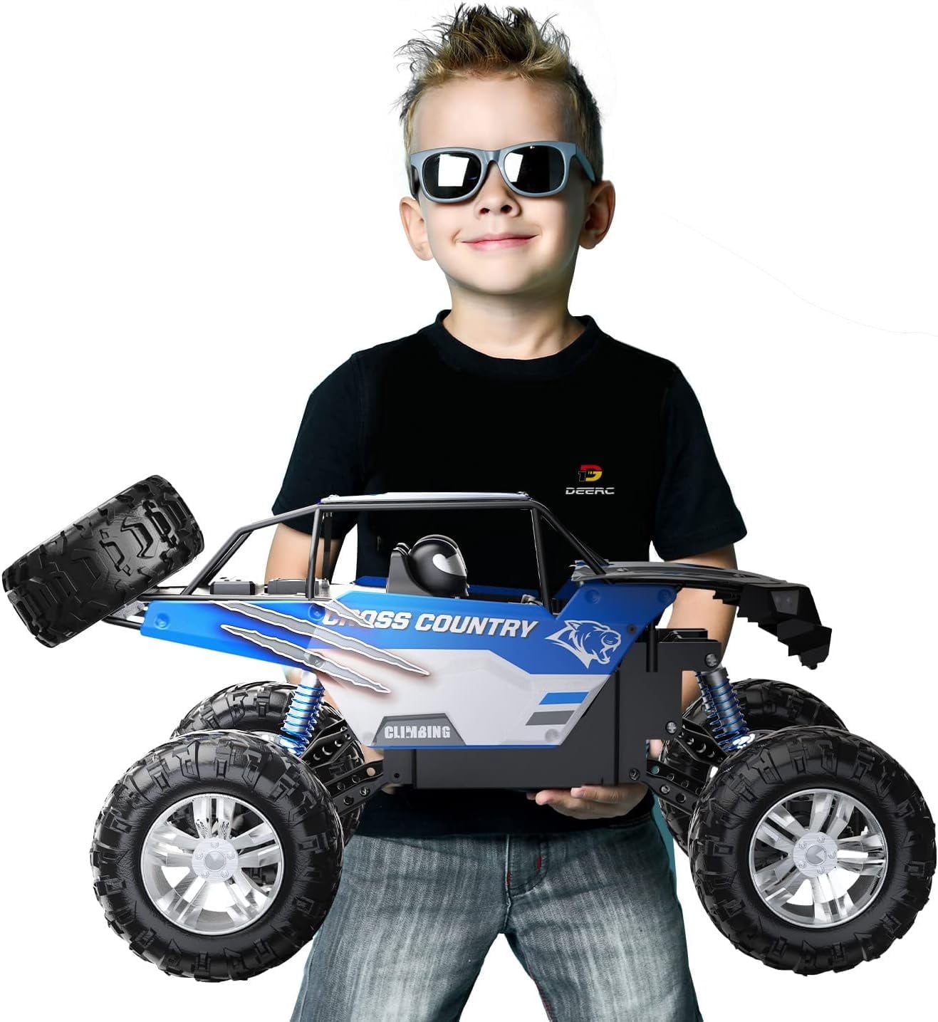 Monster Script Sound DEERC 1:8 Scale Monster Truck, All-Terrain RC, 4WD, 2 Batteries ...