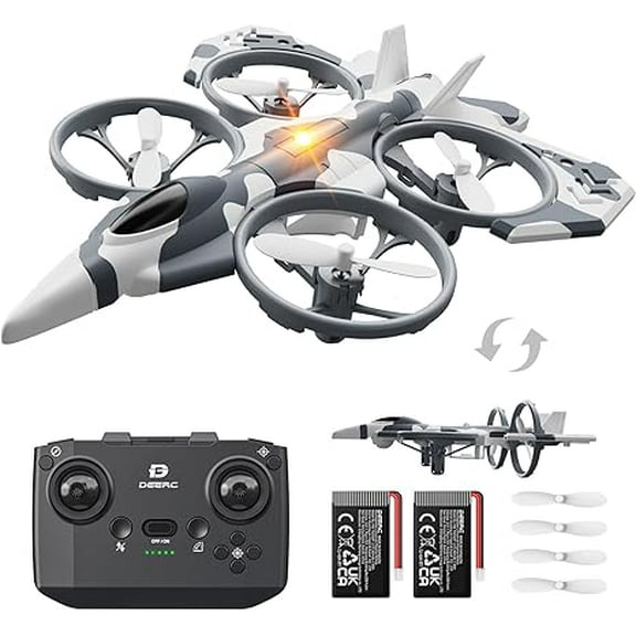 DEERC RC Plane 2.4GHz RTF Remote Control Airplane with 2 in 1 Mode for Kids, 360° Flip, 2 Batteries, Gray