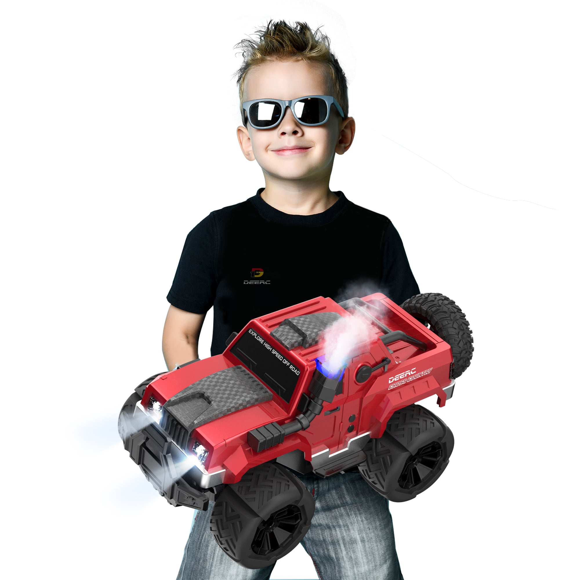 DEERC Remote Control Car for Kids RC Car with LED Headlights Spray and