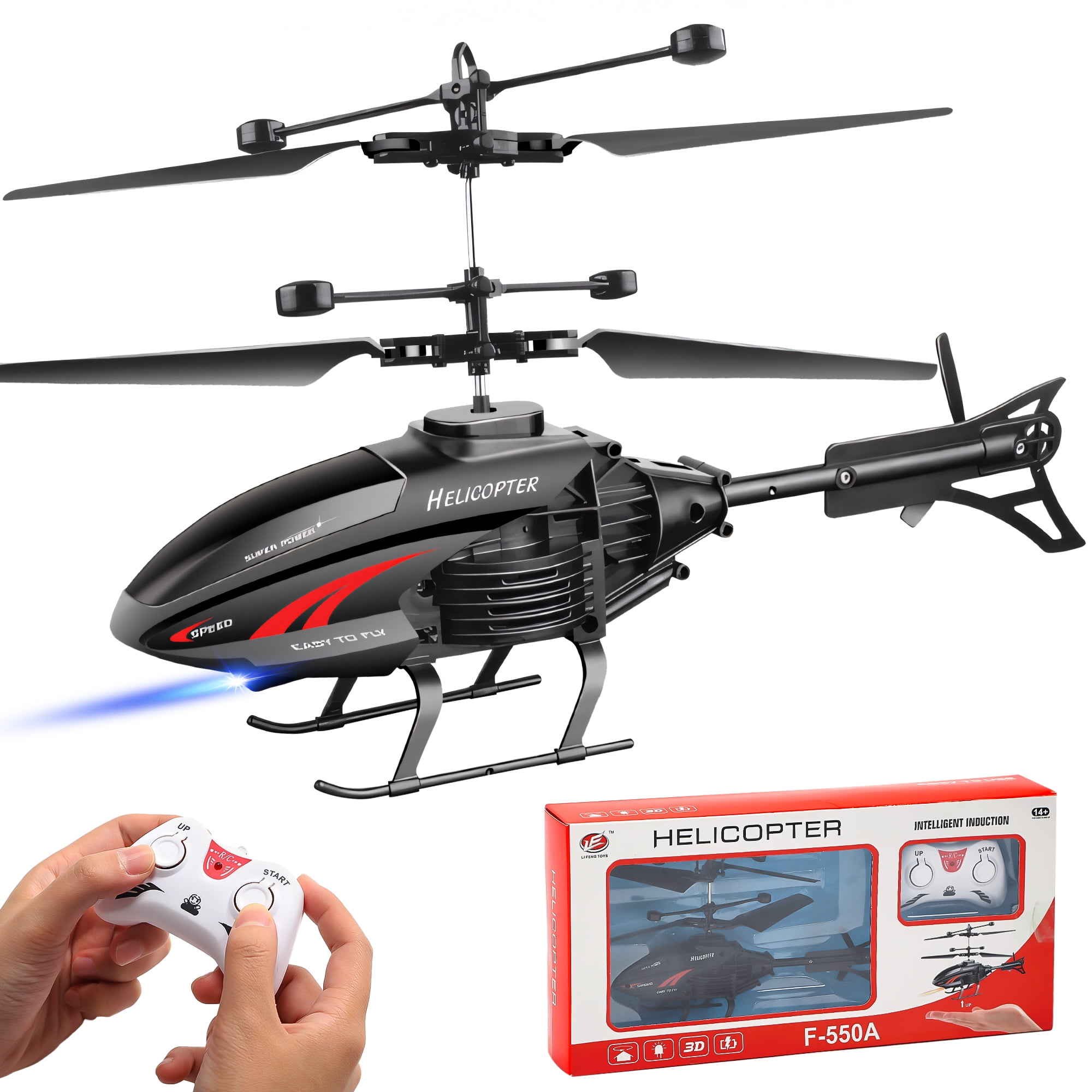 DEERC Remote Control Helicopter with Infrared Gesture Control, One Key Takeoff, Durable ABS Material, Red and Black Design for Easy Operation by Kids