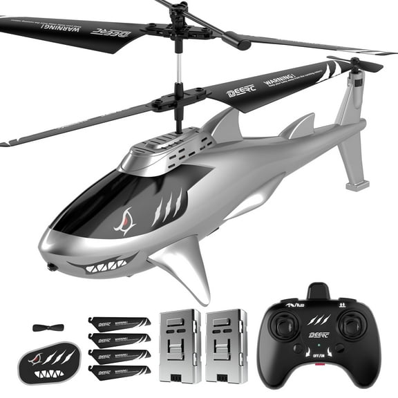 DEERC Shark RC Helicopter for Kids & Adults, Remote Control Helicopter Toy with LED Lights, 2 Batteries & USB-C Charging, 26 Mins Flight, Altitude Hold, Gift for Boys Ages 8-12