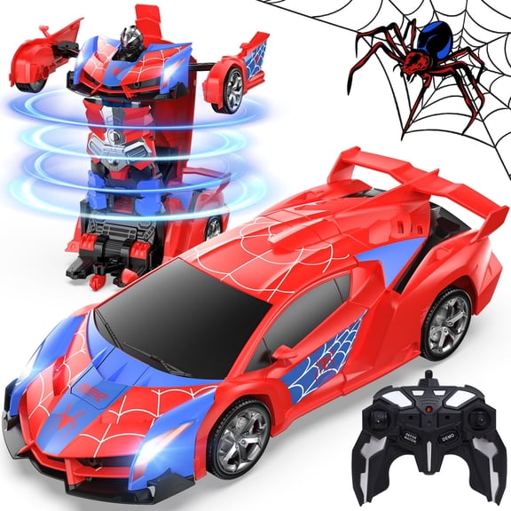 DEERC Spider RC Car Transform Robot, 2.4GHz Remote Control Spider Cars for Kids, 1:18 Scale Robot Toy Car W/One-Key Transformation, 360° Rotation, Auto Mode, Rechargeable Battery, Robot for Man Boys