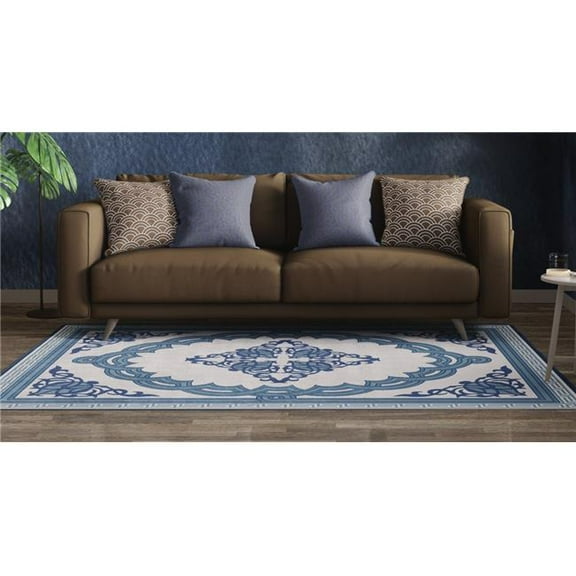 DEERLUX QI003642.M Deerlux Transitional Living Room Area Rug with Nonslip Backing, Blue Medallion Pattern, 5 x 7 ft Medium