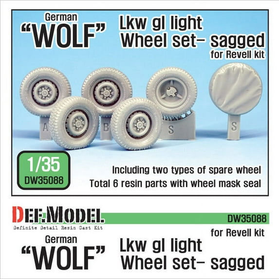 DEF Model 1:35 German Wolf Lkw gl light Sagged Wheel set for Revell #DW35088