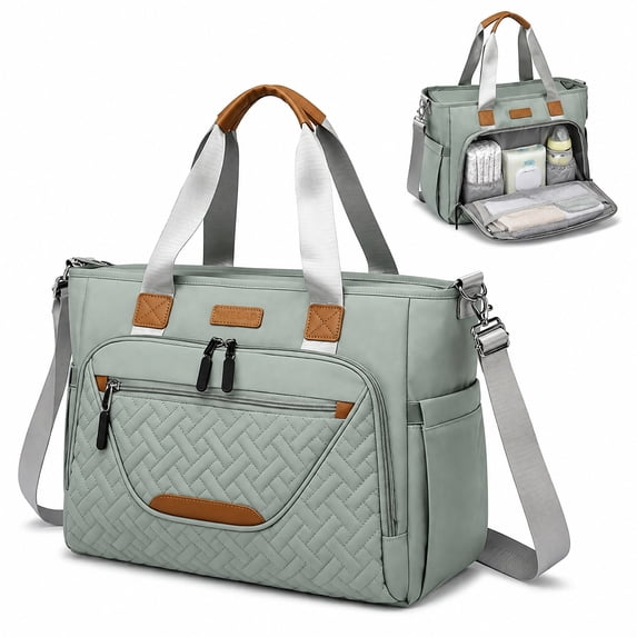 DEFAHN Diaper Bag Tote,Multifunction Baby Diaper Bag with 3 Insulated Pockets Adjustable Shoulder Strap Dry & Wet Compartment,Large Capacity Tote Bag for Women Lightweight Gray