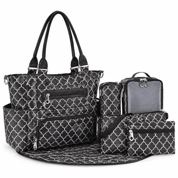 DEFAHN Diaper Bag Tote Set,Large Capacity Shoulder Bag with Changing Pad,Pacifier Case and Stroller Straps for Newborn Babies, Black
