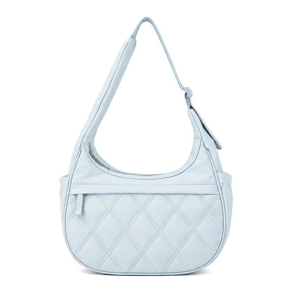 DEFAHN Puffy Tote Bag for Women,Nylon Quilted Crossbody Bag,Cute Lightweight Shoulder Bags Handbag for Work Travel School Blue