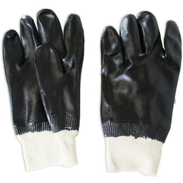 DEFENDER (12 Pairs) Men's Black PVC Gloves | Size Large | Single Dipped with Knit Wrist & Interlock Lining | Chemical Resistant