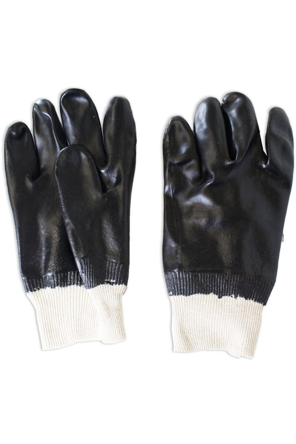 (12 Pairs) Men's Black PVC Gloves | Size Large | Single Dipped with Knit Wrist & Interlock Lining | Chemical Resistant