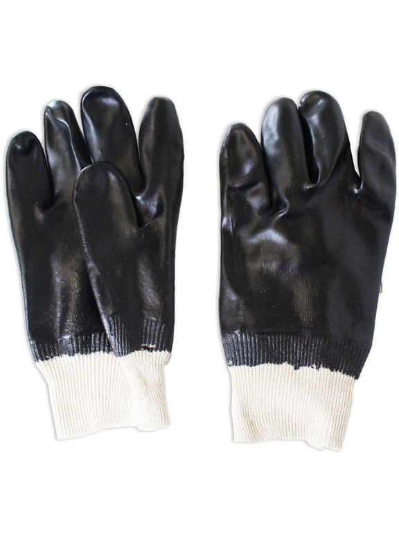 (12 Pairs) Men's Black PVC Gloves | Size Large | Single Dipped with Knit Wrist & Interlock Lining | Chemical Resistant