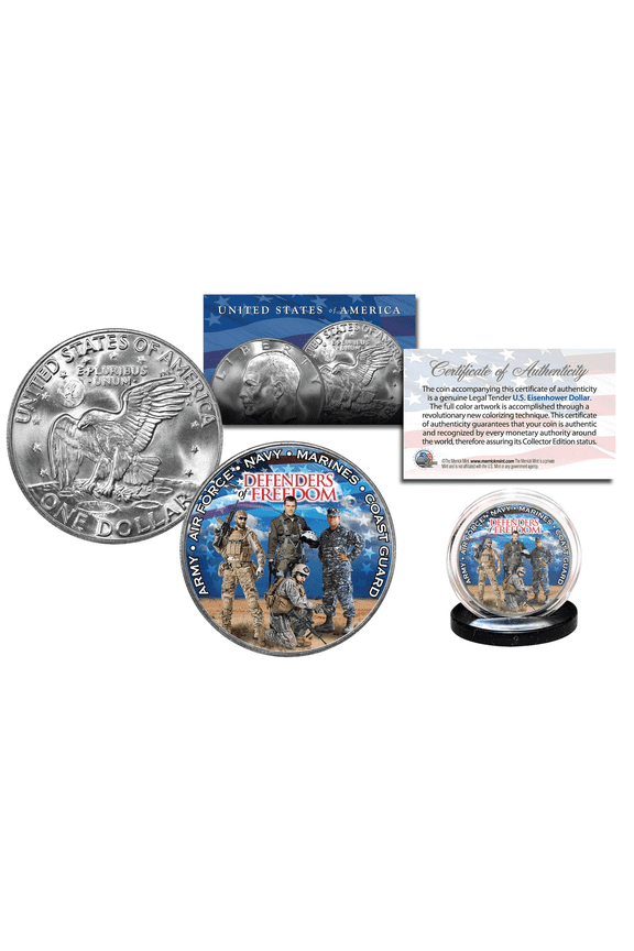DEFENDERS of FREEDOM U.S. Armed Forces Genuine Tender IKE Eisenhower Dollar Coin