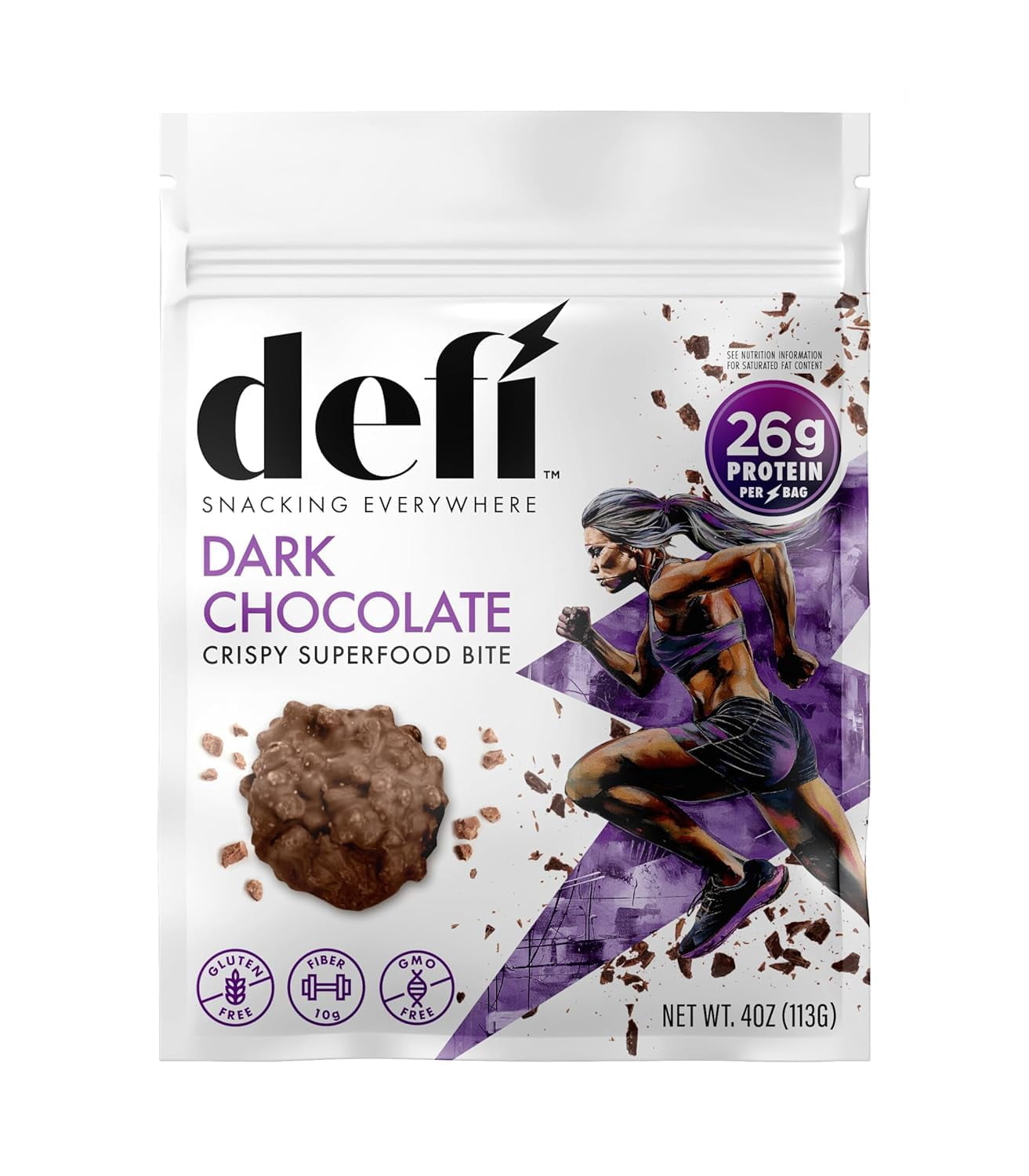 DEFI Dark Chocolate Crispy Superfood High-Protein Bites – 26g of Protein per Serving, Gluten-Free, Non-GMO, Kosher – Ideal On-the-Go Snack for Active Lifestyles (6 Pack)