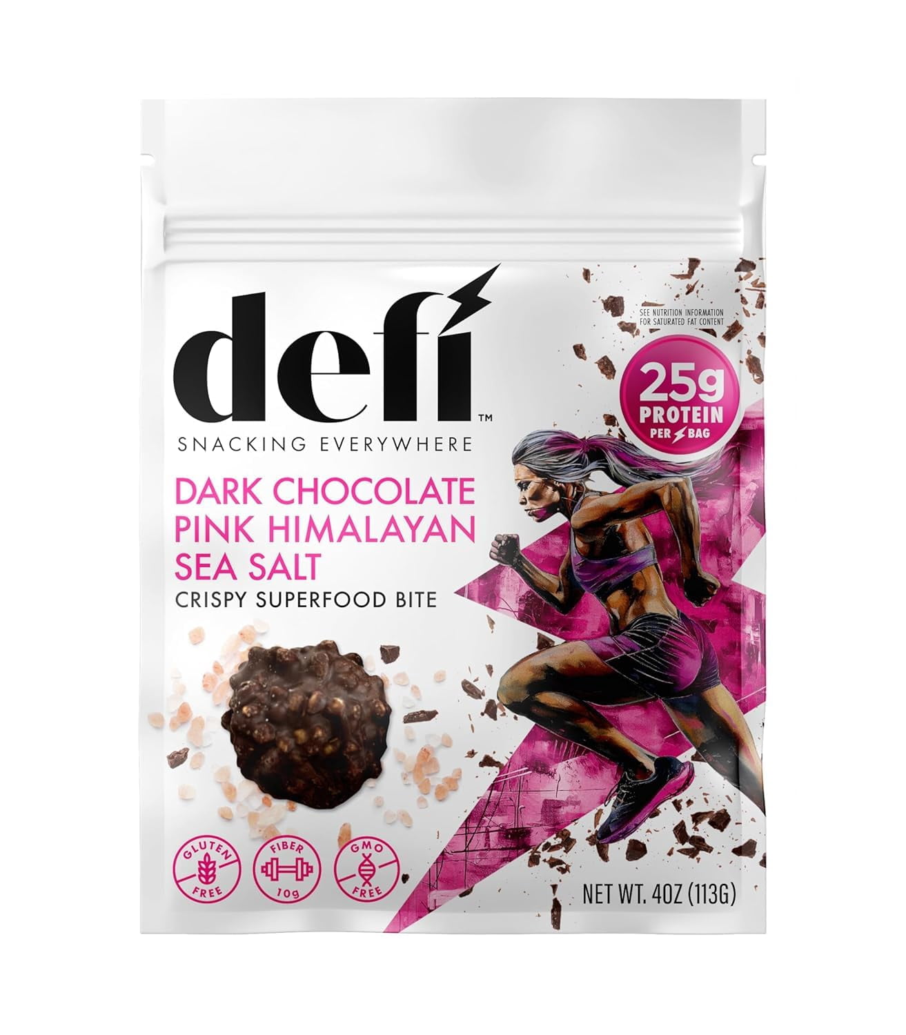 DEFI Dark Chocolate Pink Himalayan Sea Salt Crispy Superfood High-Protein Bites – 25g of Protein per Serving, Gluten-Free, Non-GMO, Kosher – Ideal On-the-Go Snack for Active Lifestyles (6 Pack)