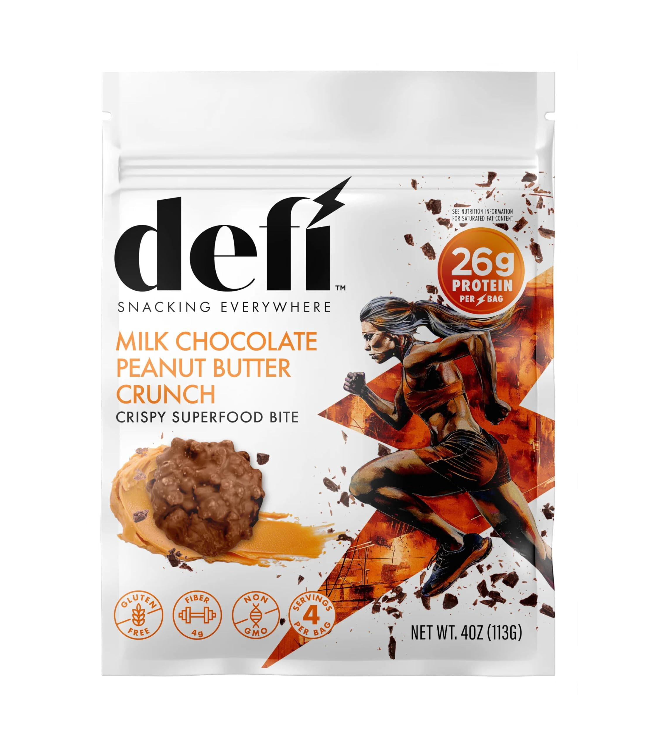 DEFI Milk Chocolate Peanut Butter Crunch Crispy Superfood High-Protein Bites – 26g of Protein per Serving, Gluten-Free, Non-GMO, Kosher – Ideal On-the-Go Snack for Active Lifestyles (6 Pack)
