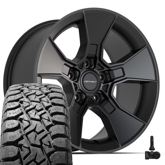 DEFIANT Wheels DF02 17 Inch Rims and Tires Fit 5x127 17x8.5 Satin Black - TS-57 RT 33x12.50/17 (Set of 5)