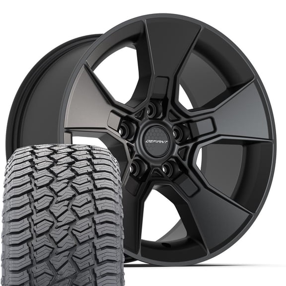 DEFIANT Wheels DF02 17 Inch Rims and Tires Fit 5x127 17x8.5 Satin Black - TerraMax AT2 265/70r17 (Set of 4)