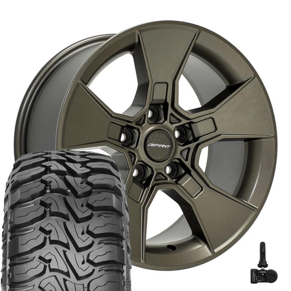 DEFIANT Wheels DF02 17 Inch Rims and Tires Fit 5x127 17x8.5 Satin Bronze - ROADIAN MTX 33x12.5-17 (Set of 5)