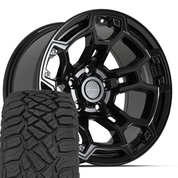 DEFIANT Wheels DF03 17 Inch Rims & Tires Fit 5x127 17x9 Gloss Black - Sailun TerraMax RT 33x12.50r17 (Set of 5)