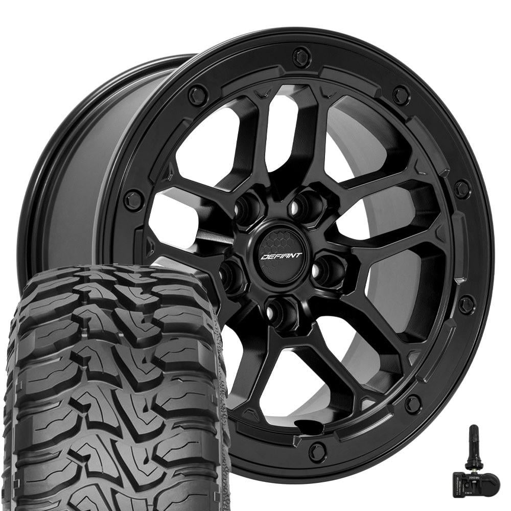DEFIANT Wheels DF03 18 Inch Rims and Tires Fit 6x139.7 18x9 Satin Black with Dark Satin Charcoal 2-Tone - All Country A/T2 275/65-18 (Set of 4)