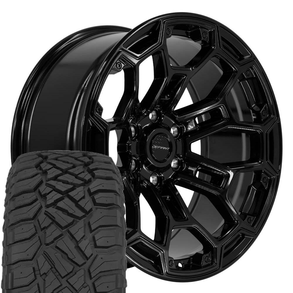 DEFIANT Wheels DF03 20 Inch Rims and Tires Fit 6x139.7 20x9 Gloss Black - TerraMax RT 275/55-20 (Set of 4)