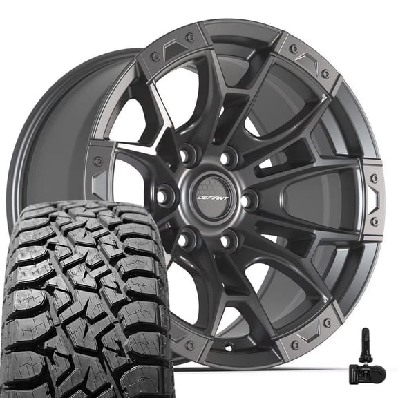 DEFIANT Wheels DF04 17 Inch Rims and Tires Fit 6x135 17x9 Dark Satin Charcoal - TS-57 RT 33x12.50/17 (Set of 4)