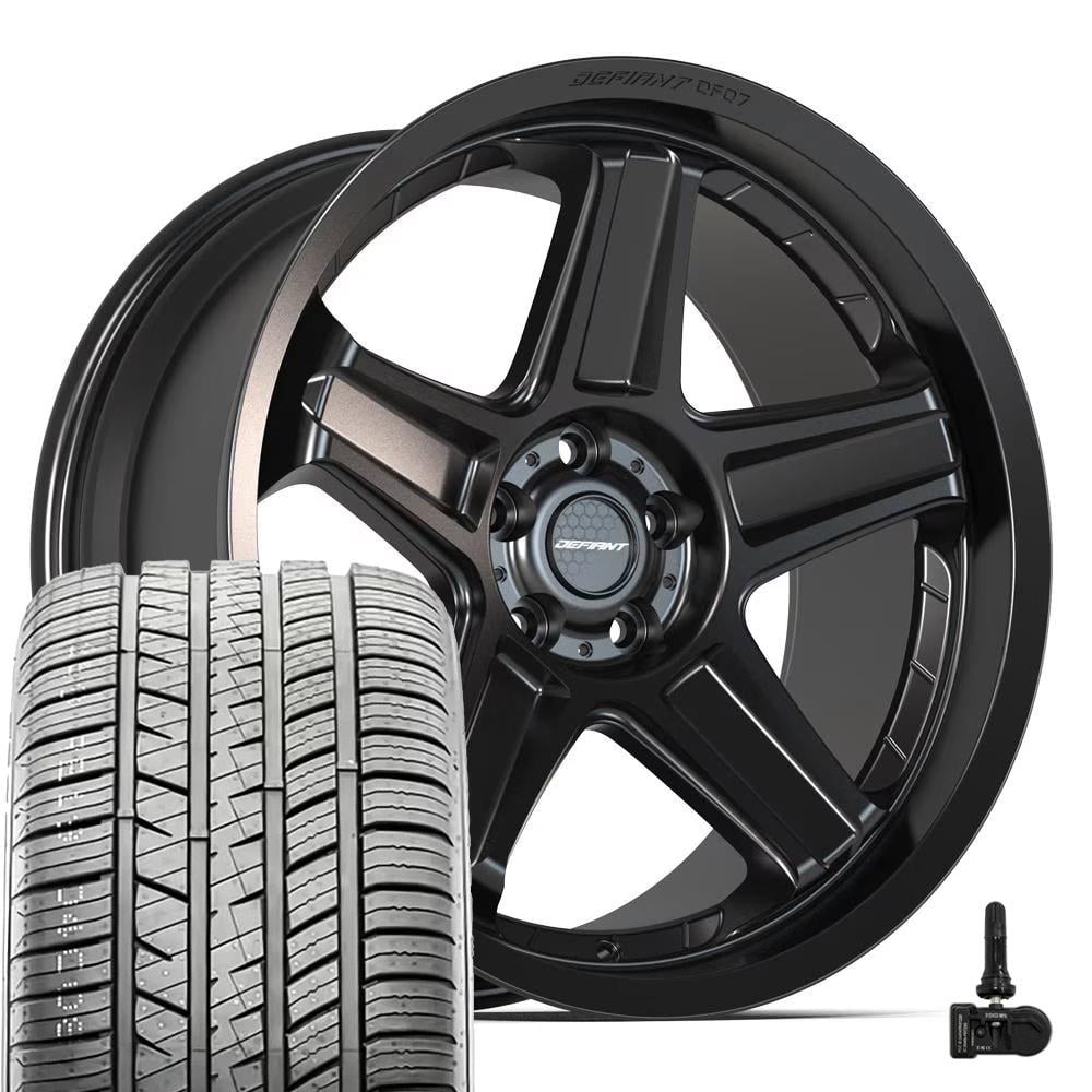 Defiant DF07 20x9.5 Black Rims, 275/40R20 UHP A/S Tires & TPMS Set ...
