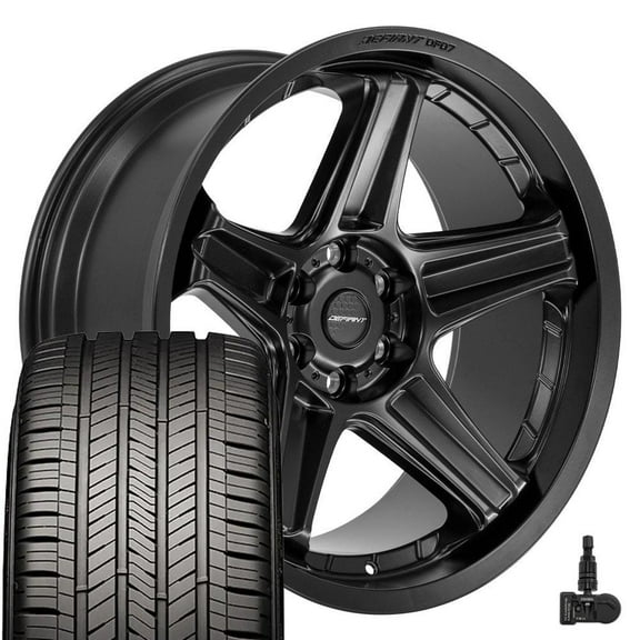 DEFIANT Wheels DF07 22 Inch Rims and Tires Fit 6x139.7 22x10 Satin Black - Eagle Touring 285/45-22 (Set of 4)