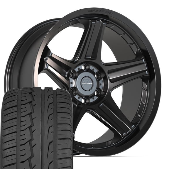 DEFIANT Wheels DF07 22 Inch Rims and Tires Fit 6x139.7 22x10 Satin Black - iMove GEN 2 SUV 285/45r22 (Set of 4)
