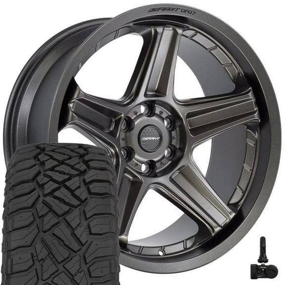 DEFIANT Wheels DF07 22 Inch Rims and Tires Fit 6x139.7 22x10 Satin Bronze - TerraMax RT 285/45-22 (Set of 4)
