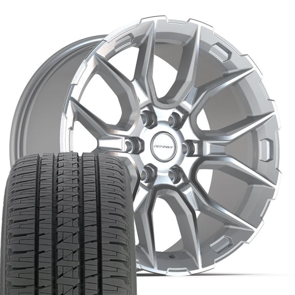 DEFIANT Wheels DF18B 20 Inch Rims & Tires Fit 6x139.7 20x9 Gloss Silver Machined - Bridgestone Dueler Alenza HL Plus 275/55r20 (Set of 4)