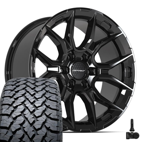 DEFIANT Wheels DF18B 20 Inch Rims and Tires Fit 6x139.7 20x9 Gloss Black - TS-37 AT 275/55r20 (Set of 4)