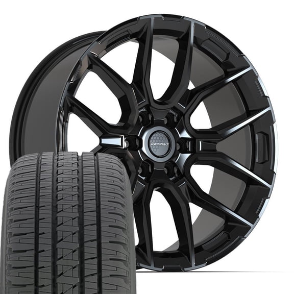 DEFIANT Wheels DF18B 22 Inch Rims and Tires Fit 6x139.7 22x9 Gloss Black - Bridgestone Dueler Alenza HL 285/45r22 (Set of 4)