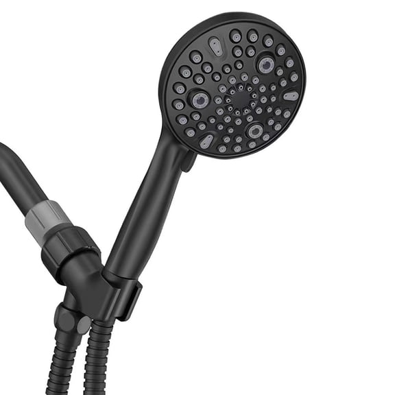 DEFNES 10 Functions Shower Head,Detachable Bath Room Shower Head Set, for Low Water Pressure with Extra Long Stainless Steel Hose (Black)