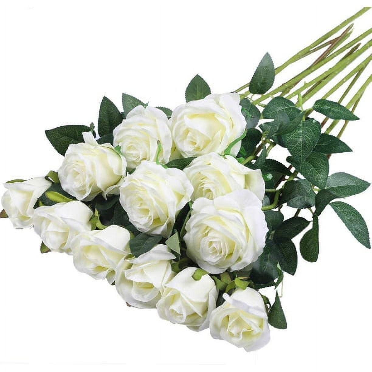 DEFNES 12PCS Faux Silk Roses Buds, Realistic Bridal Bouquet for Home ...