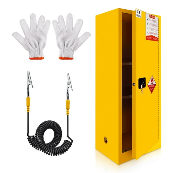DEFNES 22 Gallon Galvanised Steel Flammable Liquid Safety, Cabinet Single Door Manual Closed Door Fireproof Cabinet, with Lead and Gloves (Yellow)