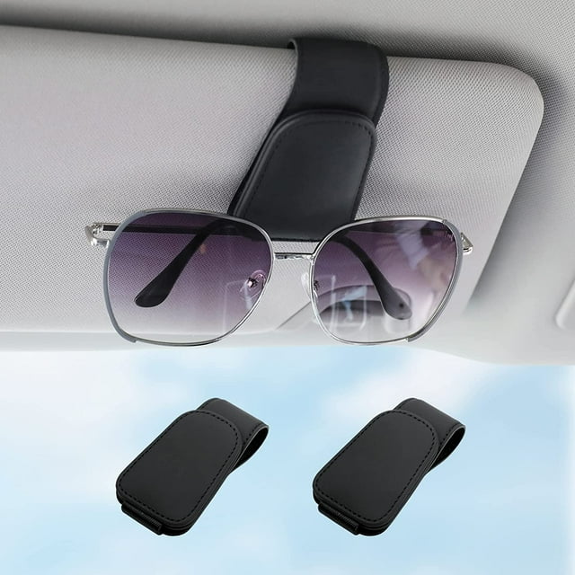 DEFNES 2Pcs Car Sunglasses Holder, Genuine Leather Sunglasses Clip for Car Visor