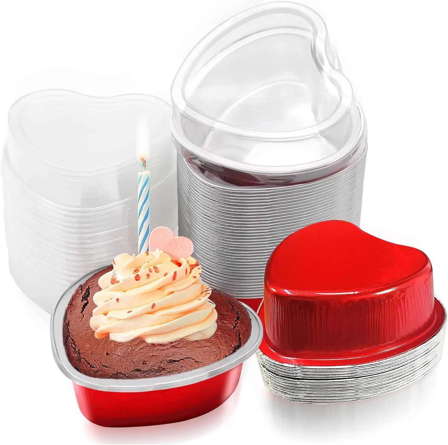 DEFNES 40 Sets Heart Shaped Cake Pans,Mini Cake Pans with Lids 100 ml