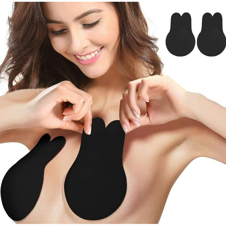 DEFNES Adhesive Bra,Breast Lift Tape Lift Up,Invisible Bra,Nippleless  Covers Sticky Bras,Silicone Breast Lift Pasties (Black)