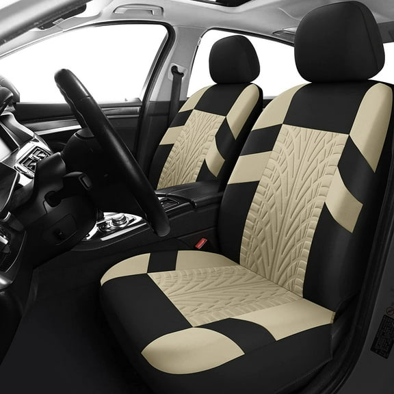 DEFNES Car Seat Covers Full Set, Front Seat Covers and Split Rear Bench Seat Covers for Car, Universal Cloth Seat Covers for SUV, Sedan, Van, Interior Covers, Airbag Compatible, Beige