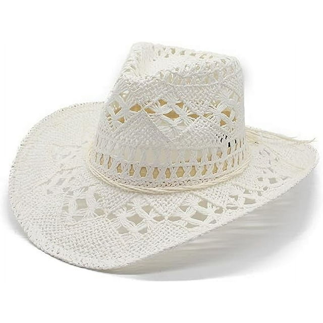 DEFNES Cowboy Hat, Summer Beach Panama Cowboy Hat for Women Wide Brim
