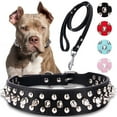 thumbnail image 1 of DEFNES Dog Collar with Leash,Durable Rivet PU Leather Dog Collars for Pit Bull Etc, 1 of 6