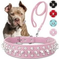 thumbnail image 1 of DEFNES Dog Collar with Leash,Durable Rivet PU Leather Dog Collars for Pit Bull, Spiked Studded for Small Medium Large Dog, 1 of 7