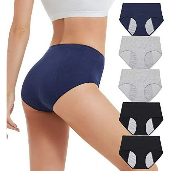 DEFNES Leak Proof Underwear for Woman Cotton Overnight Menstrual Panties Briefs (5 Pack)