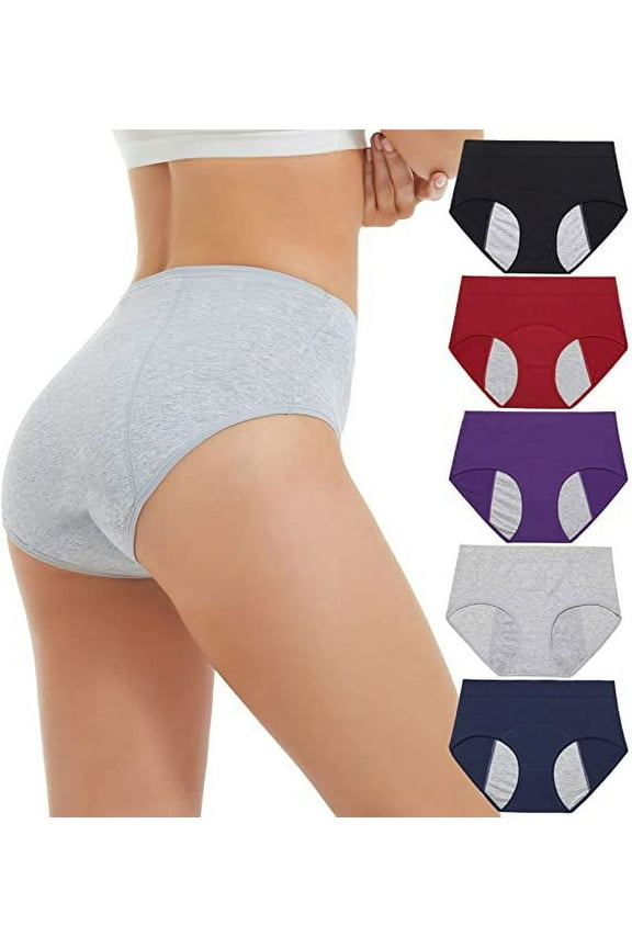 Leak Proof Underwear for Woman Cotton Overnight Menstrual Panties Briefs (5 Pack)