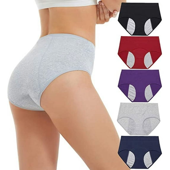 DEFNES Leak Proof Underwear for Woman Cotton Overnight Menstrual Panties Briefs (5 Pack)